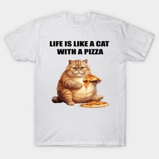 LIFE IS LIKE A CAT WITH A PIZZA T-Shirt